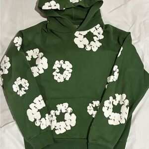 Denim Tears Olive Green Hoodie with White Logo Patch
